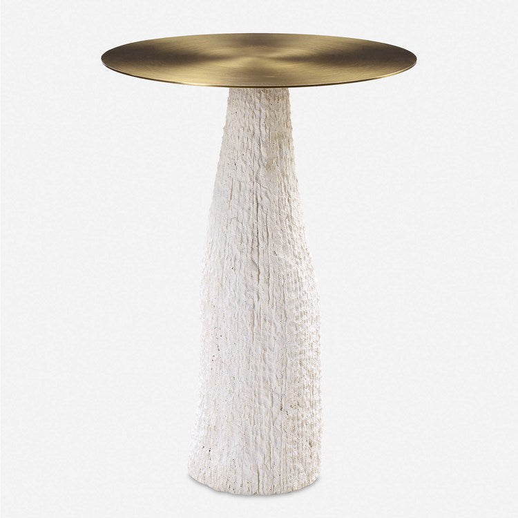 Uttermost Hollen White Cast Stone and Metal Accent Table - Image 2
