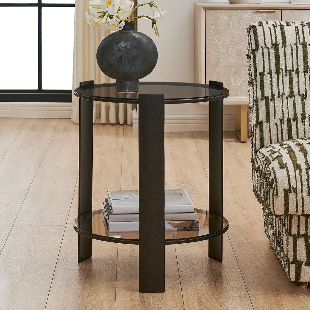 Uttermost Hanson Two Amber - Toned Glass Side Table - Image 3