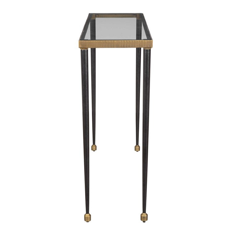 Uttermost Stiletto Glass Top With Antiqued Gold and Black Base Console Table - Image 3