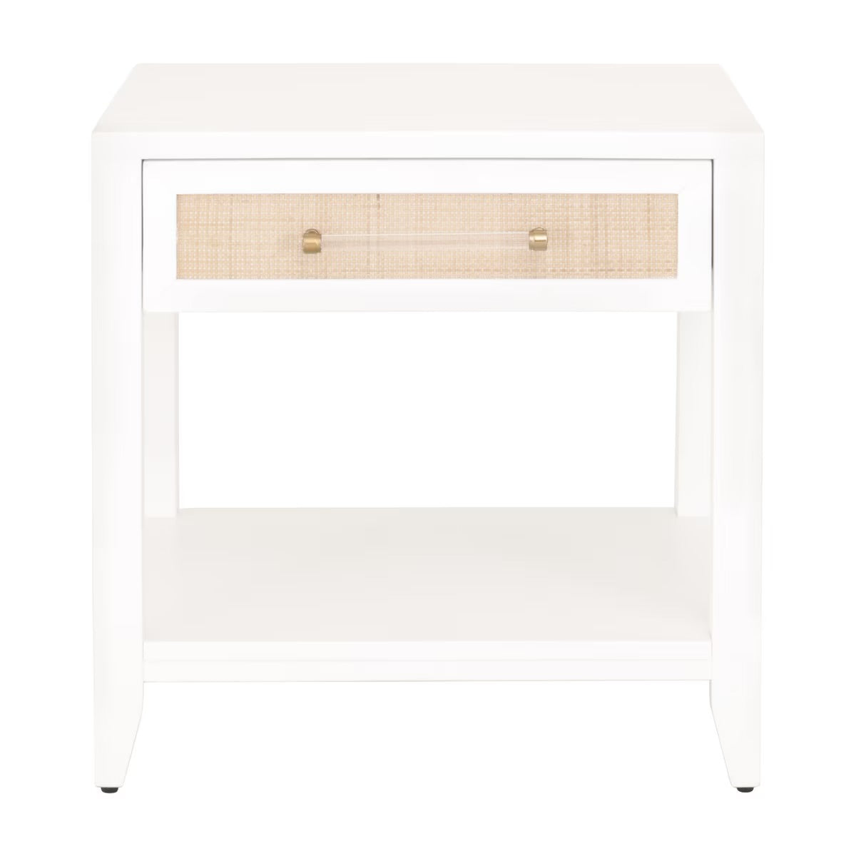 Essentials For Living Holland  1-Drawer Side Table~ Matte White, Natural Rattan