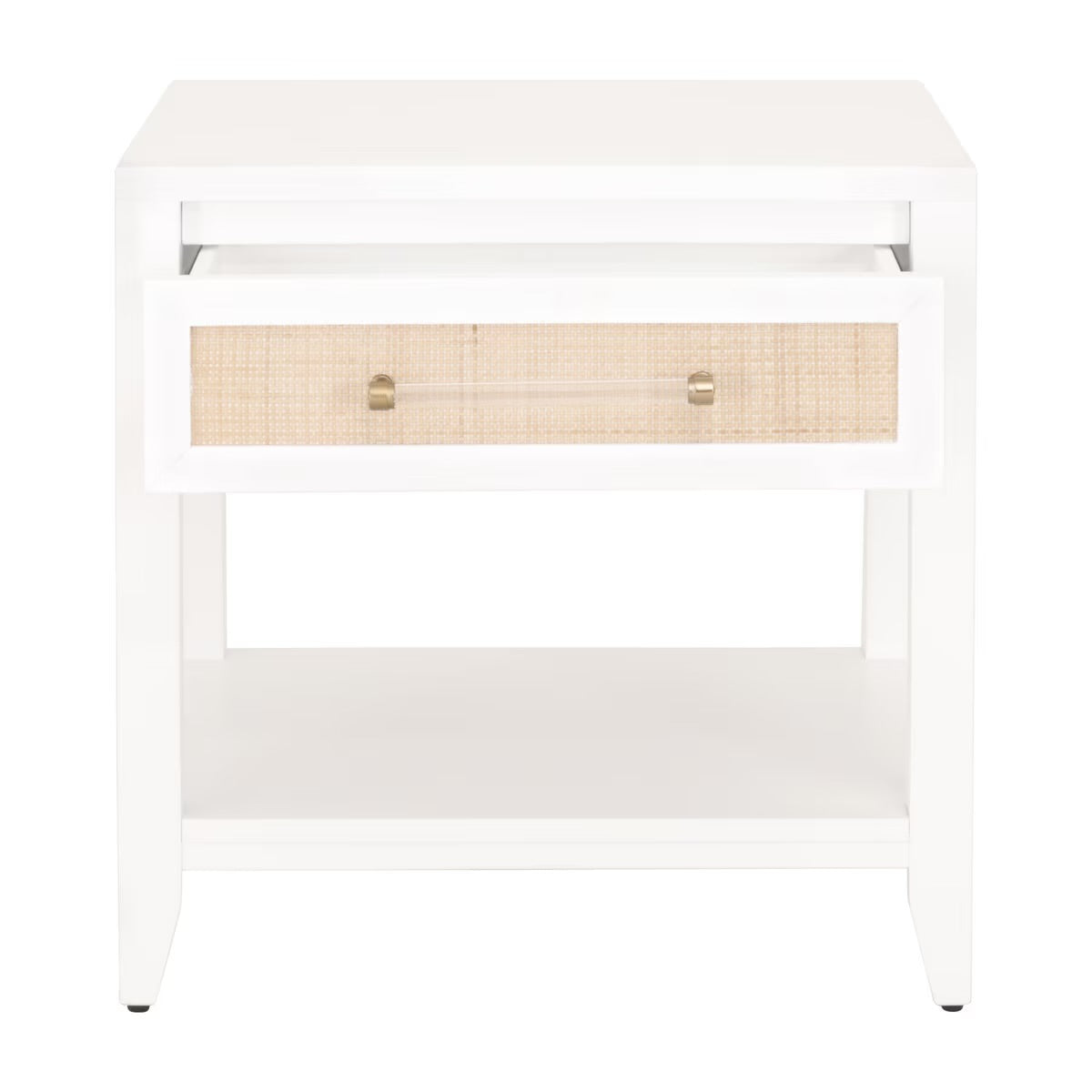 Essentials For Living Holland  1-Drawer Side Table~ Matte White, Natural Rattan - Image 2