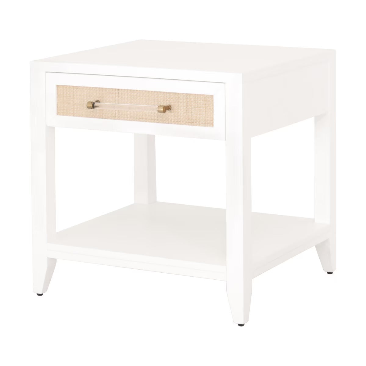 Essentials For Living Holland  1-Drawer Side Table~ Matte White, Natural Rattan - Image 3