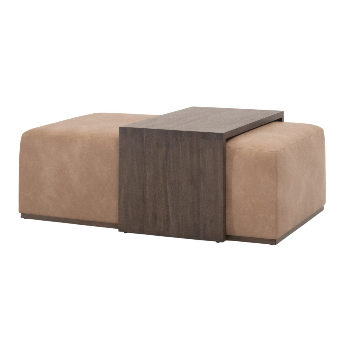 Essentials For Living Dovetail Upholstered Coffee Table ~ Ivanhoe Toast, Burnished Brown Acacia - Image 3