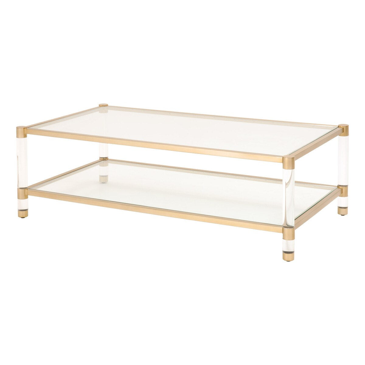 Essentials For Living Nouveau Coffee Table ~ Brushed Brass, Lucite, Clear Glass - Image 2
