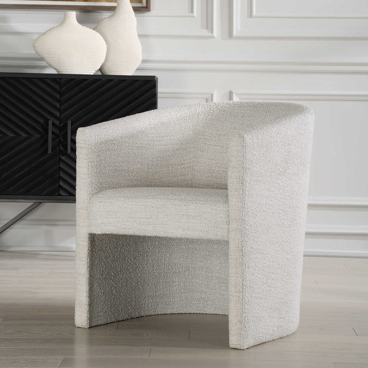 Uttermost Encompass White Boucle Barrel Back Dining Chair - Image 3