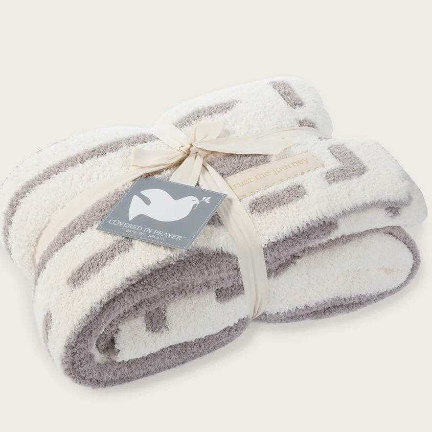 Barefoot Dreams CozyChic Covered in Prayer Throw Blanket ~ Cream and Linen Trust the Journey