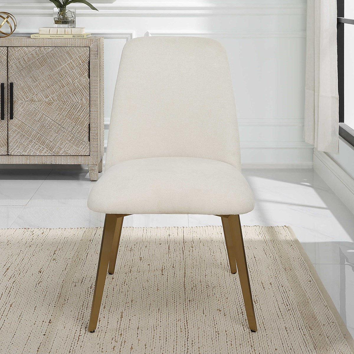 Uttermost Vantage White Frost Performance Fabric Upholstered Dining Chair - Image 1
