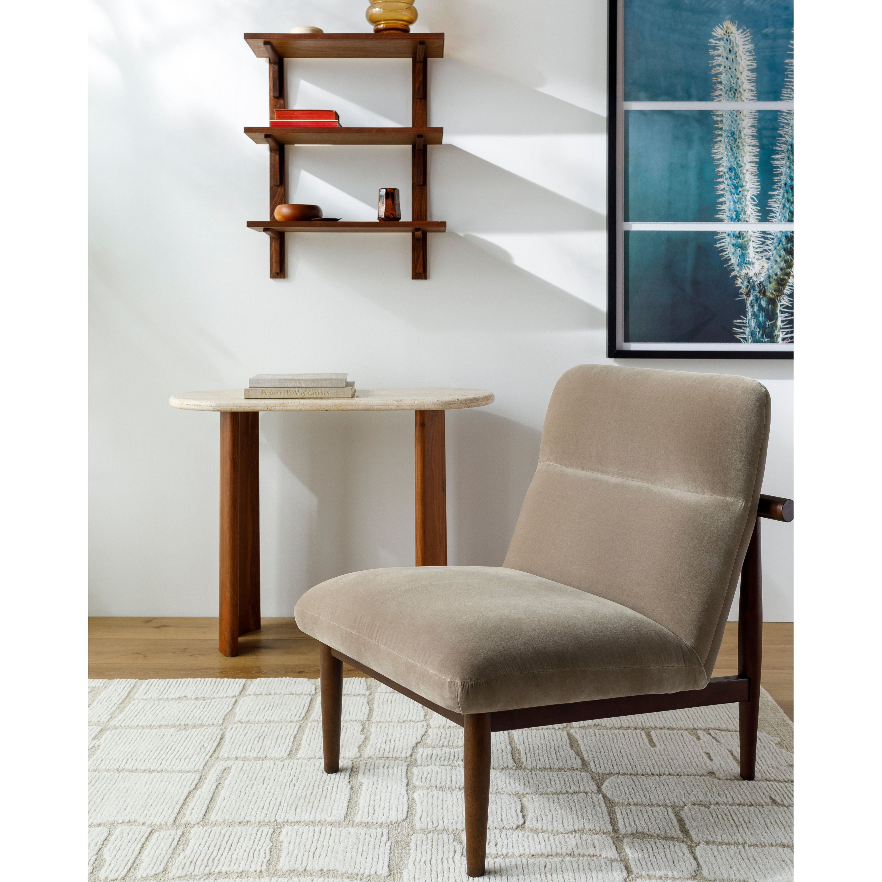 Surya Marsick Modern Khaki Armless Accent Chair With Wood Legs - Image 2