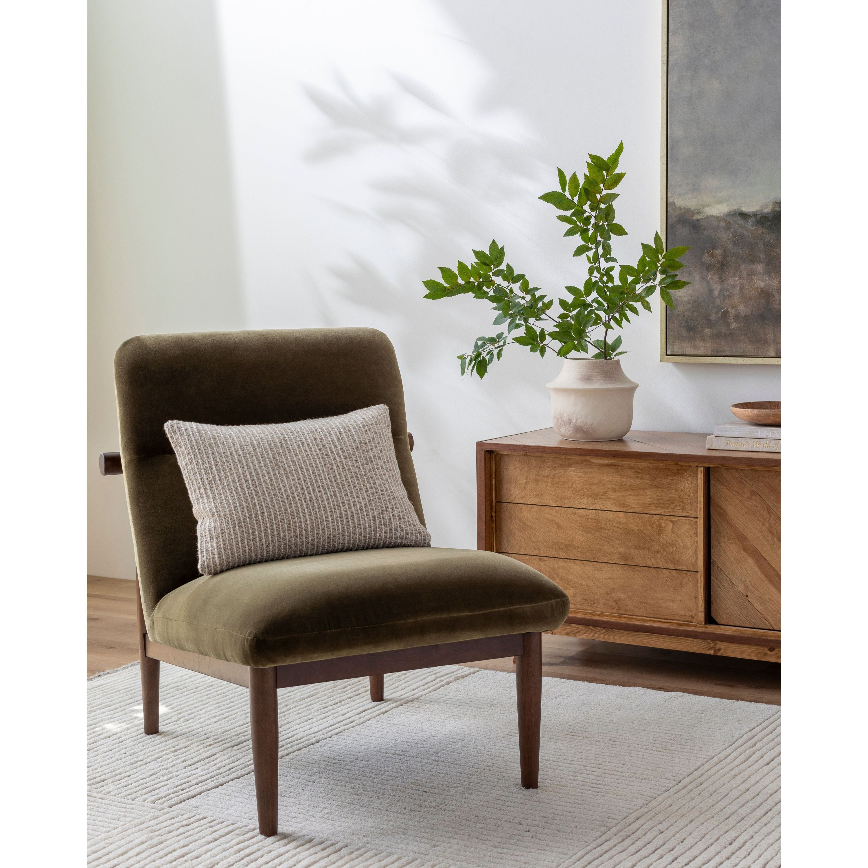 Surya Marsick Modern Olive Green Armless Accent Chair With Wood Legs - Image 2