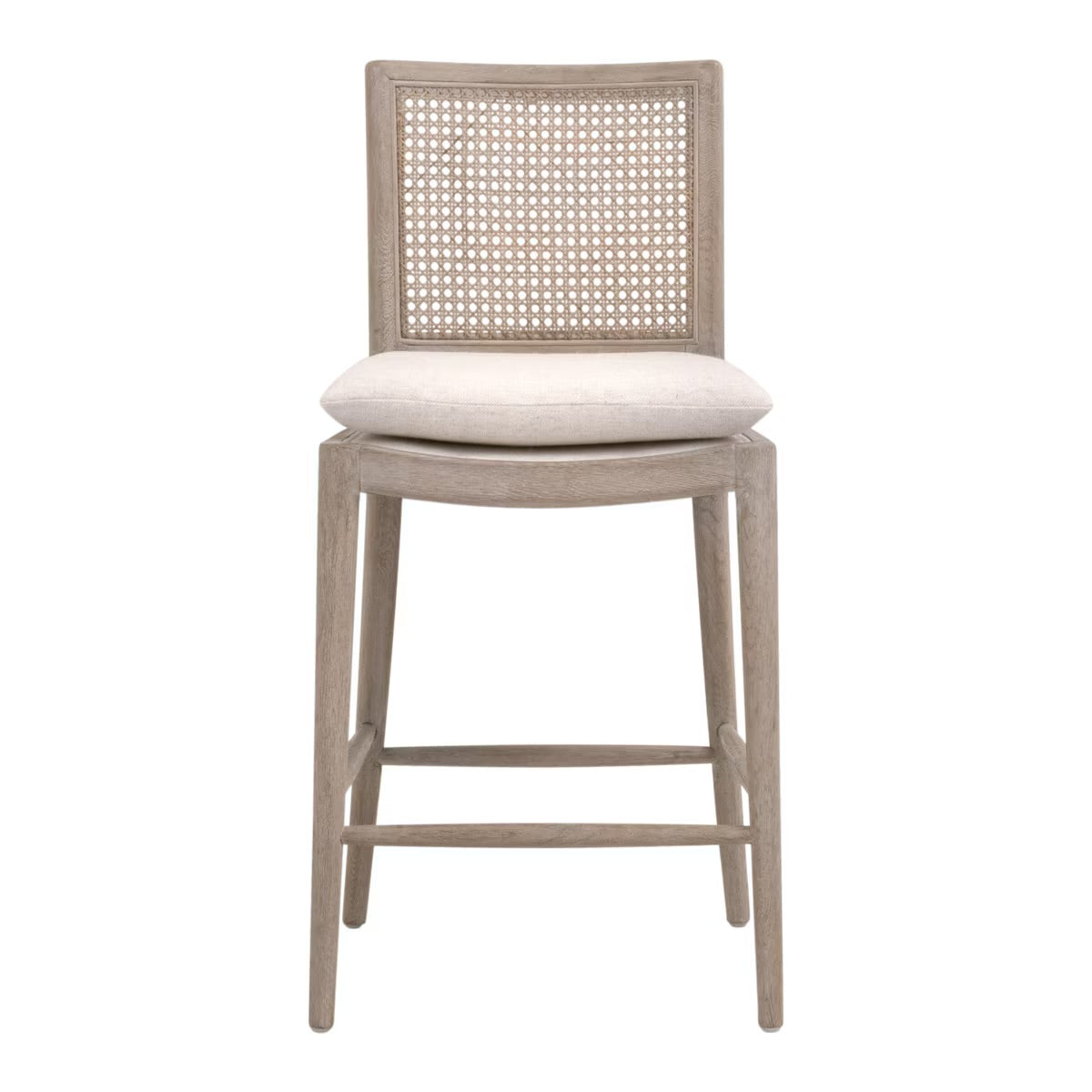 Essentials For Living Blume Counter Stool ~ Textured Cream Linen Fabric With Natural Gray Oak & Cane Frame - Image 1