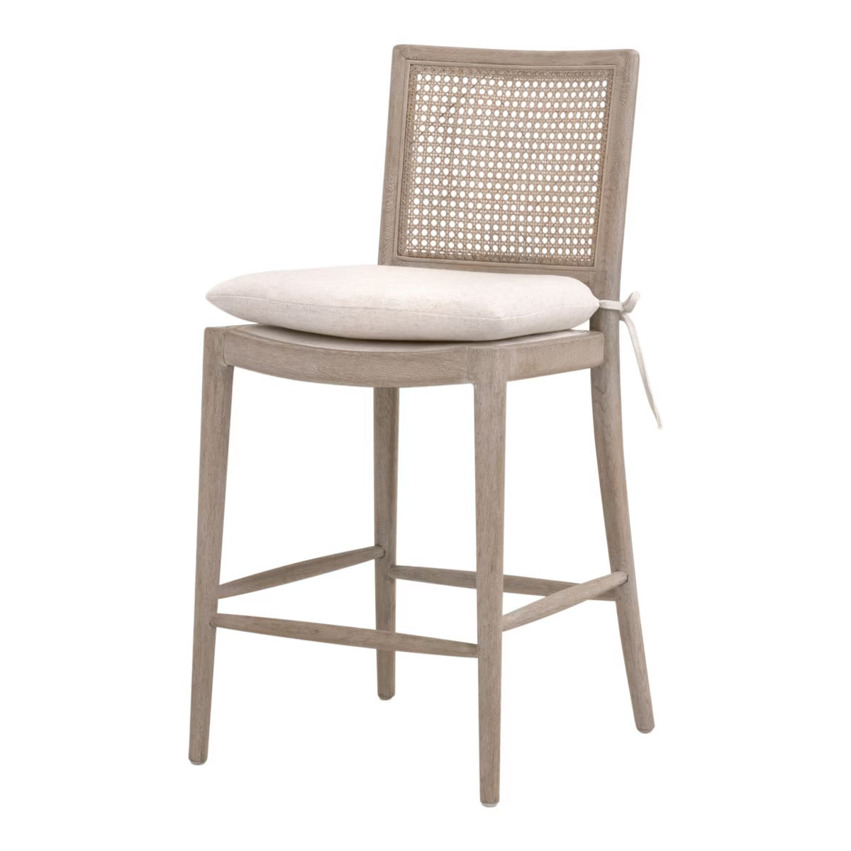 Essentials For Living Blume Counter Stool ~ Textured Cream Linen Fabric With Natural Gray Oak & Cane Frame - Image 2
