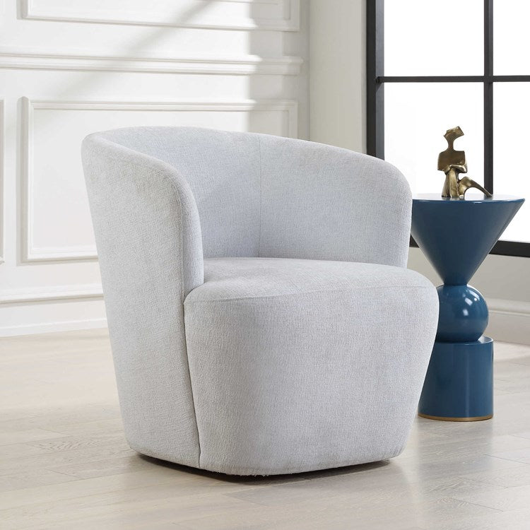 Uttermost Mist Light Cloud Blue Barrel Style Swivel Chair - Image 3