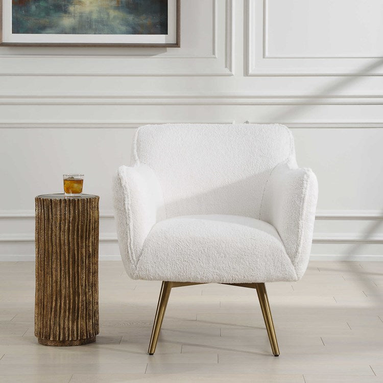 Uttermost Oasis Plush White Faux Sheepskin Swivel Chair - Image 1