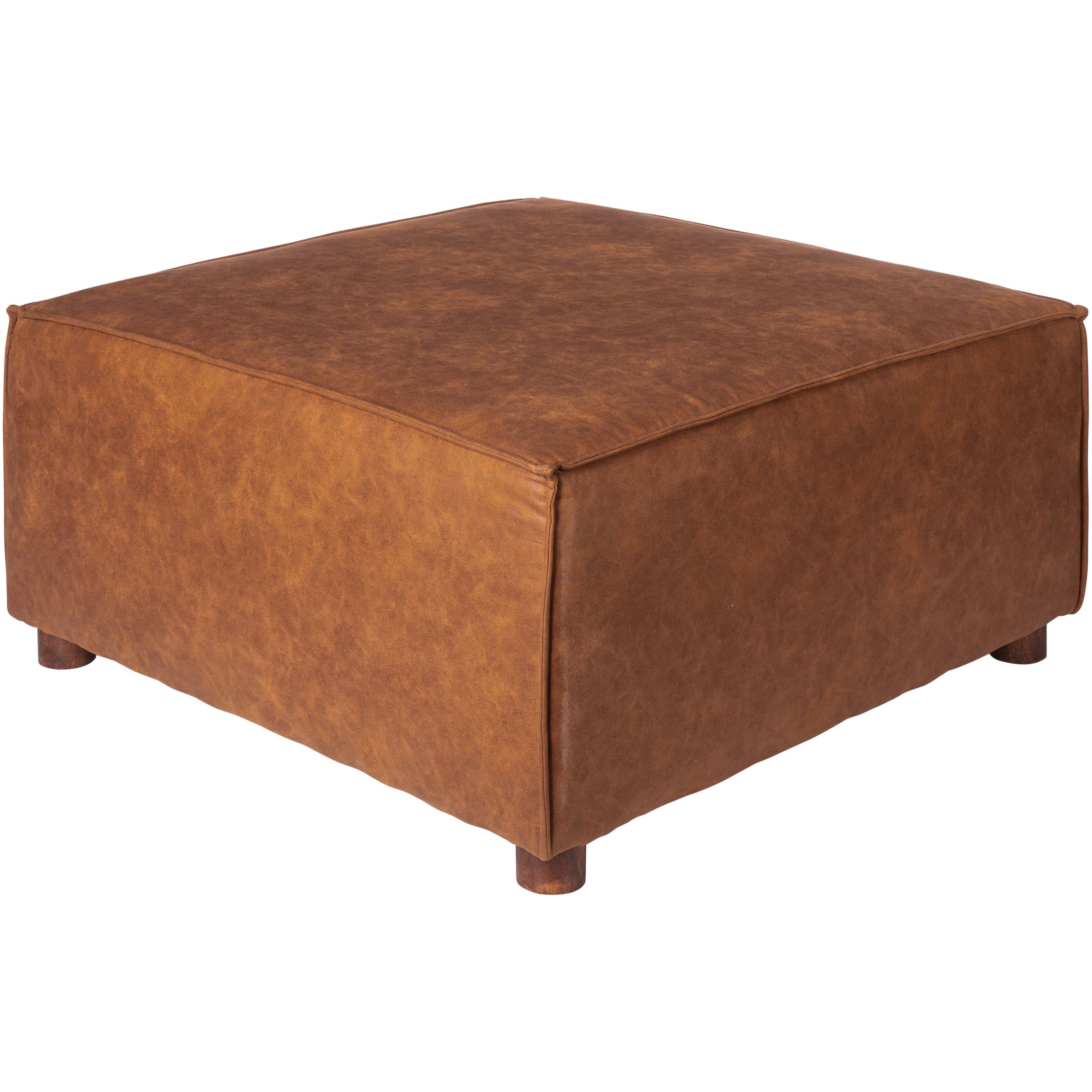 Surya Medford Modern Rustic Faux Brown Leather Ottoman MEF-001 - Image 2
