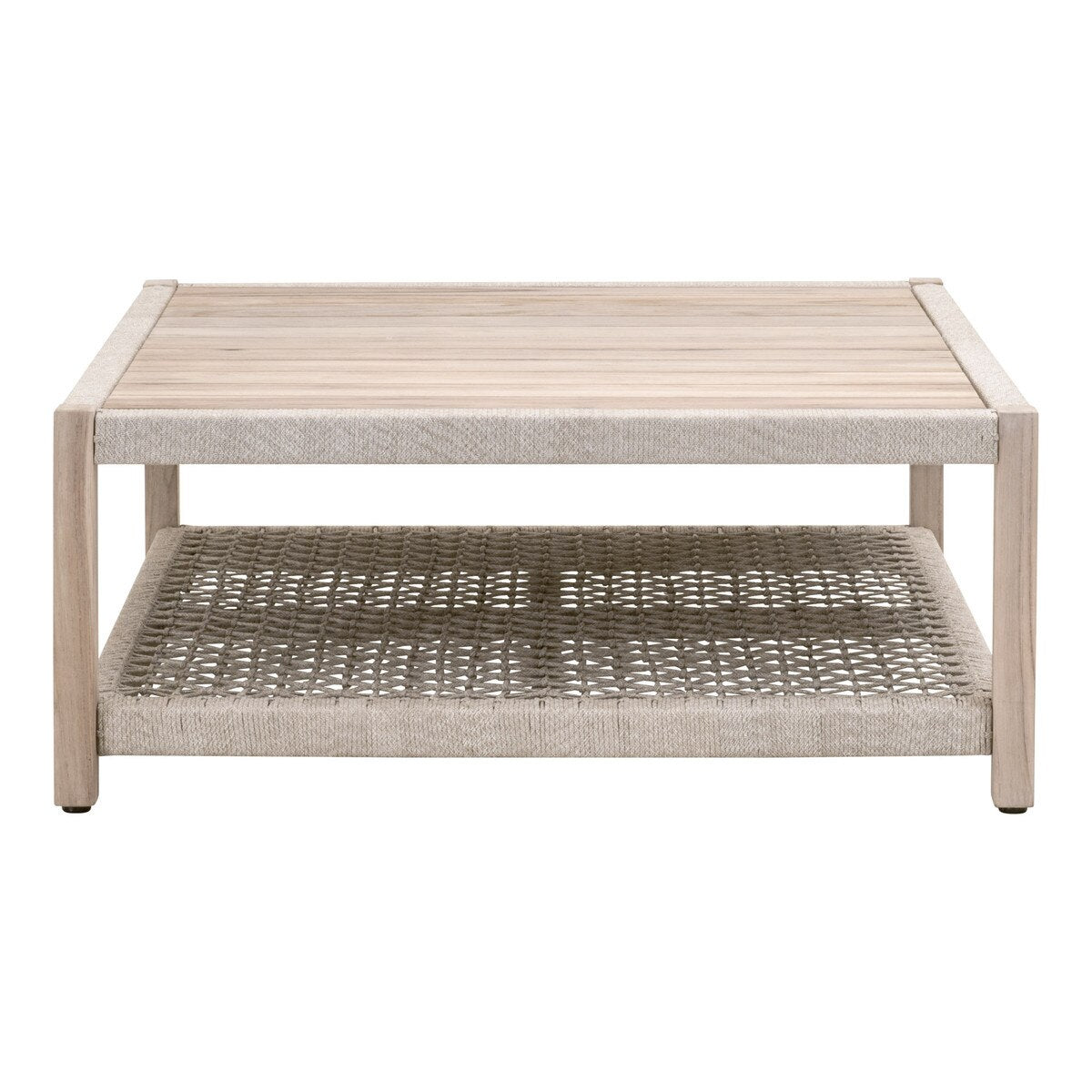 Essentials For Living Wrap Outdoor Square Coffee Table ~ Taupe & White Flat Rope, Gray Teak - Image 2