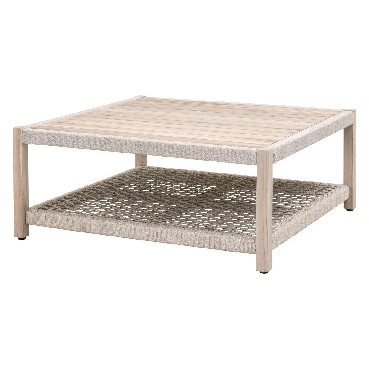 Essentials For Living Wrap Outdoor Square Coffee Table ~ Taupe & White Flat Rope, Gray Teak - Image 3