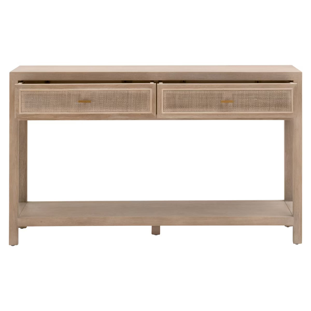Essentials For Living Cane 2-Drawer Console Table ~ Smoke Gray Oak, Smoke Gray Cane - Image 2