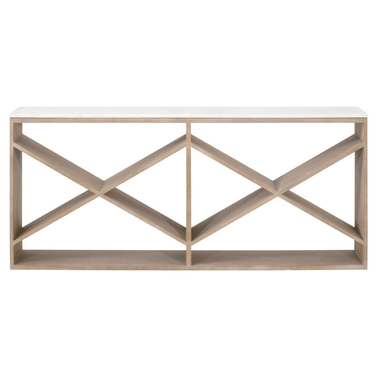 Essentials For Living Cellar Console Table ~ Smoke Gray Oak, White Quartz