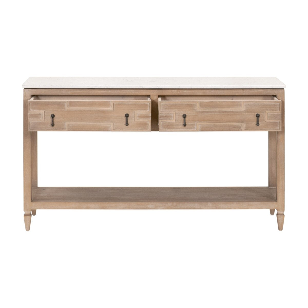 Essentials For Living Emerie 2-Drawer Console Table ~ Smoke Gray Pine, White Quartz - Image 2