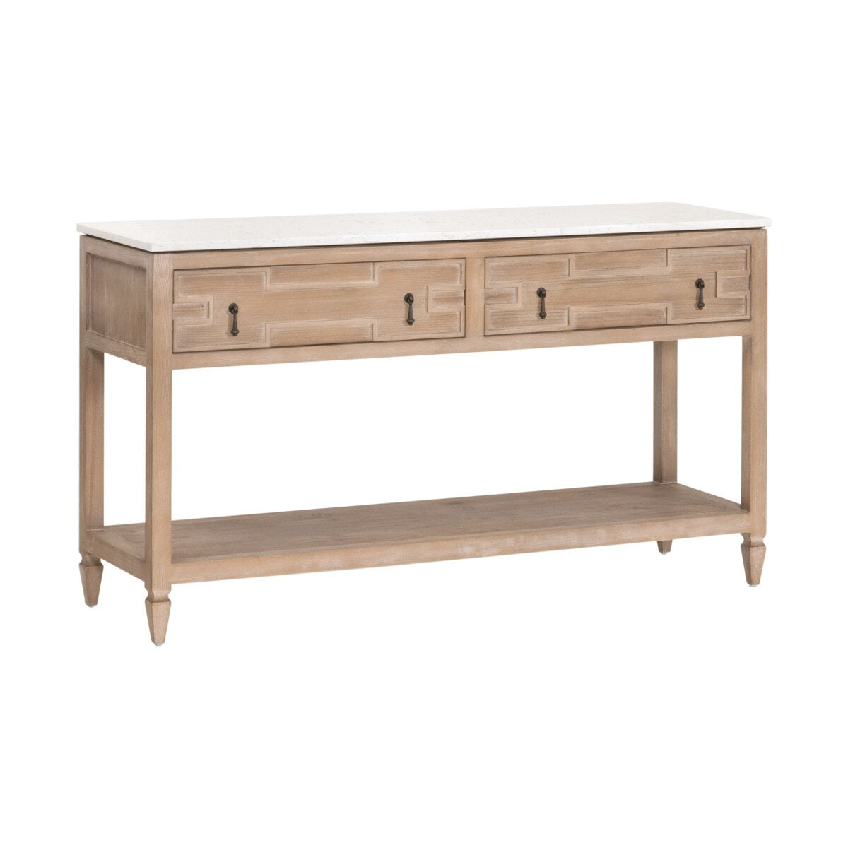 Essentials For Living Emerie 2-Drawer Console Table ~ Smoke Gray Pine, White Quartz - Image 3