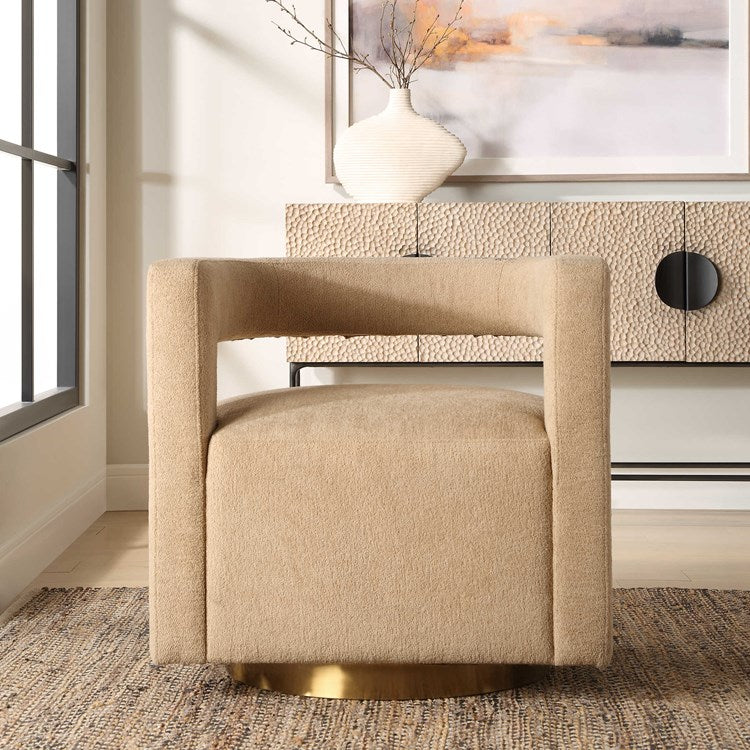 Uttermost Grounded Toast Boucle Fabric Modern Swivel Chair - Image 3