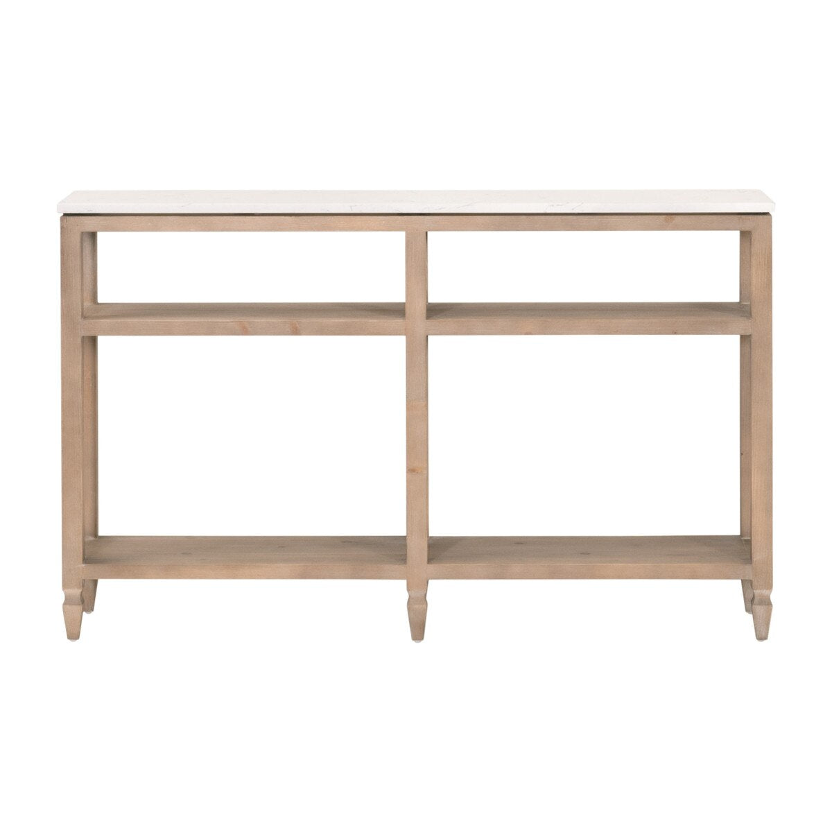 Essentials For Living Emerie Narrow Console Table ~ Smoke Gray Pine, White Quartz - Image 1