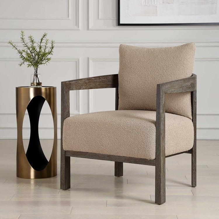Uttermost Sienna Sand Boucle Fabric Barrel Back Accent Chair - Image 3