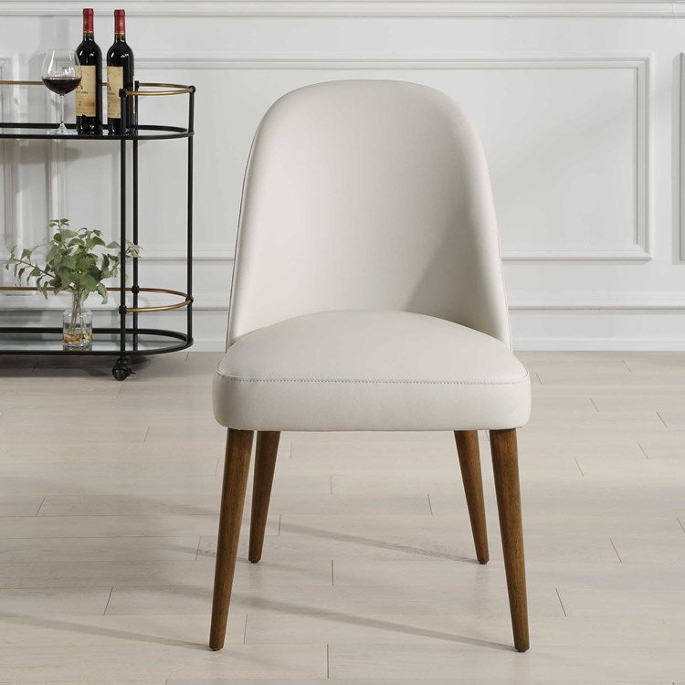 Uttermost Stiches Ecru Faux Pebbled Leather with Diamond Tufted Back Set of 2 Dining Chairs - Image 1