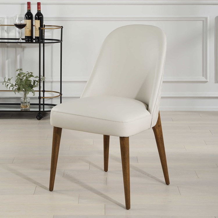 Uttermost Stiches Ecru Faux Pebbled Leather with Diamond Tufted Back Set of 2 Dining Chairs - Image 3