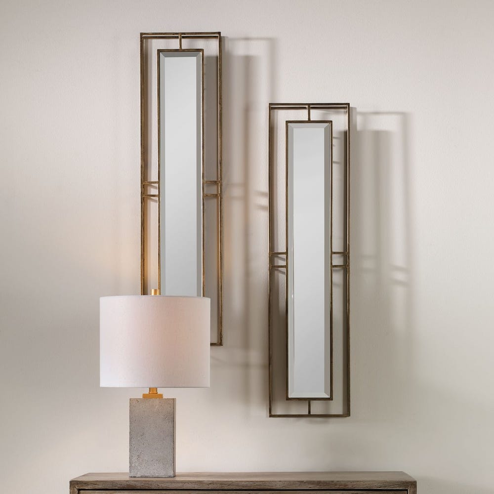 Uttermost Rutledge Contemporary Antique Gold Metal Mirrors ~ Set Of 2 - Image 1