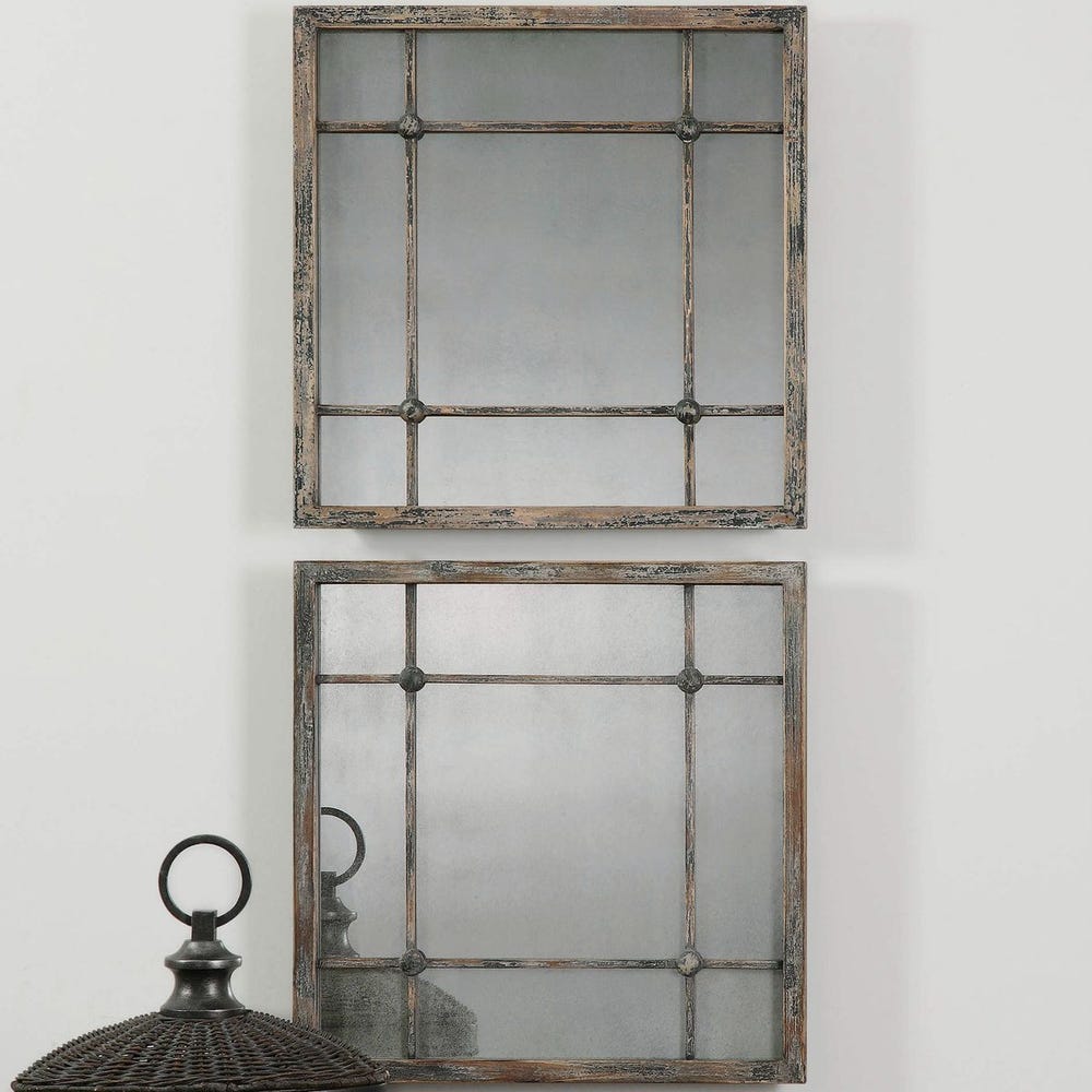 Uttermost Saragano Distressed Square Mirrors ~ Set Of 2 - Image 1