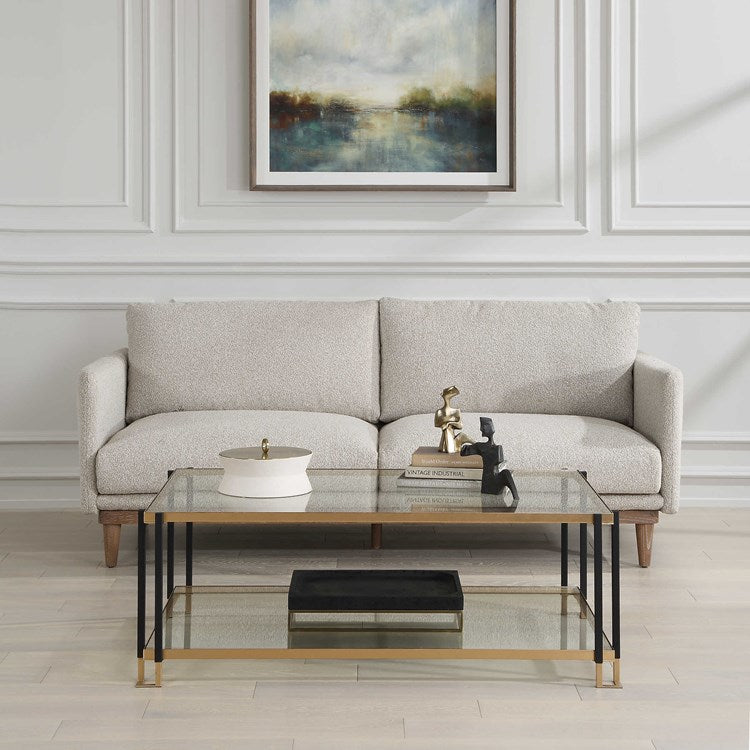Uttermost Kentmore Glass Top With Matte Black and Brushed Gold Iron Coffee Table - Image 3