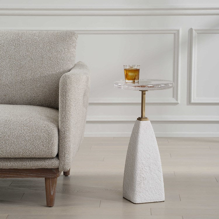 Uttermost Sora Seeded Glass Top With Sandstone Base Round Drink Table - Image 1