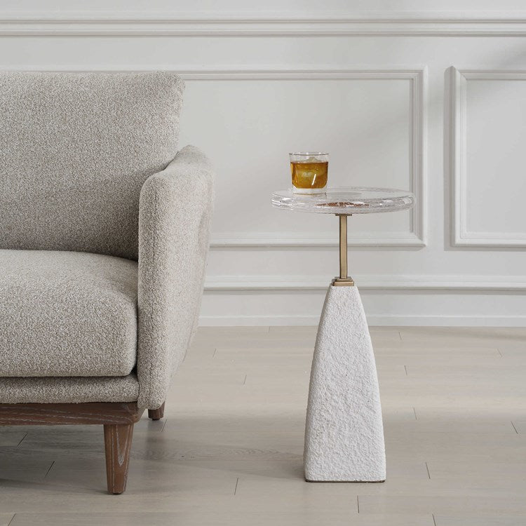 Uttermost Sora Seeded Glass Top With Sandstone Base Round Drink Table - Image 3