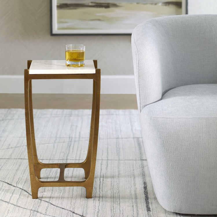 Uttermost Affinity White Marble Top With Antique Gold Base Accent Table - Image 1