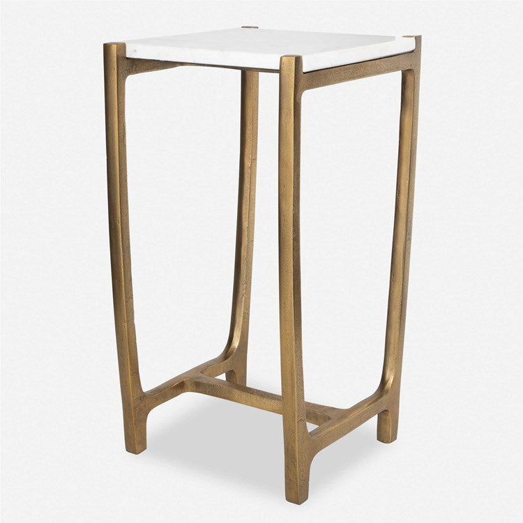 Uttermost Affinity White Marble Top With Antique Gold Base Accent Table - Image 2
