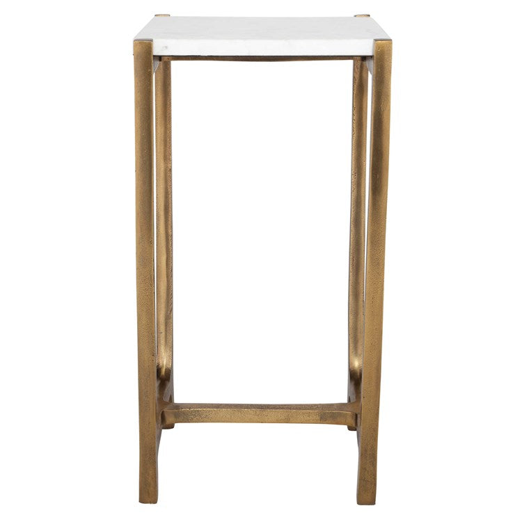 Uttermost Affinity White Marble Top With Antique Gold Base Accent Table - Image 3