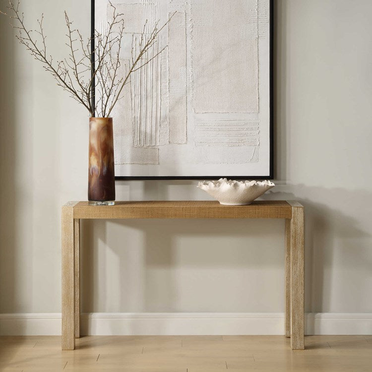 Uttermost Bentley Textured Grasscloth Top Organic Console Table - Image 1