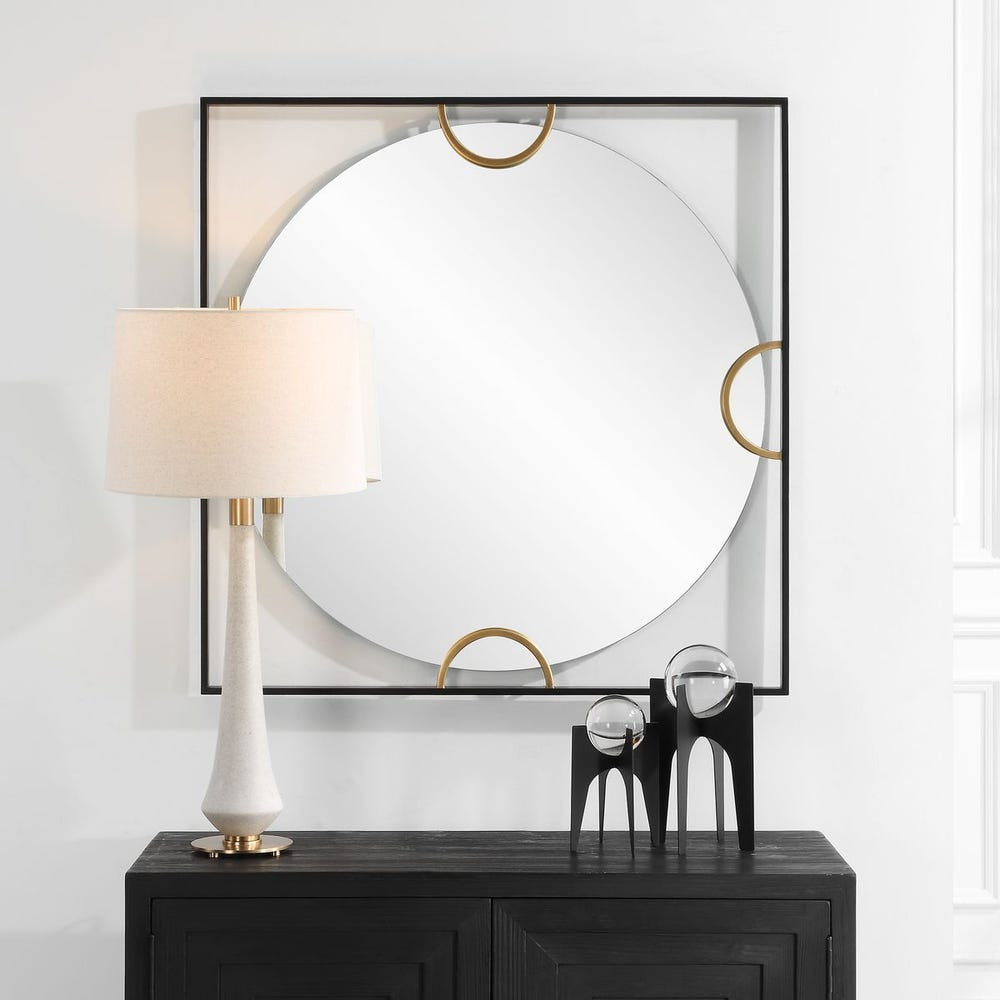 Uttermost Hinson Satin Black Iron Square Mirror - Image 1