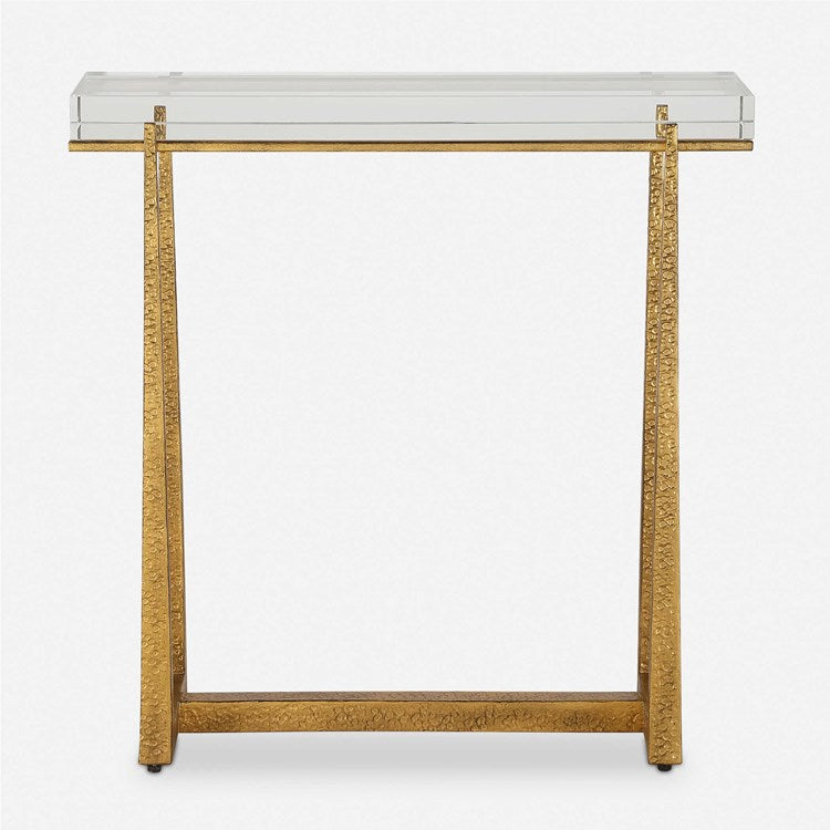 Uttermost Midas Crystal Top With Textured Antique Gold Finish Iron Accent Table - Image 2