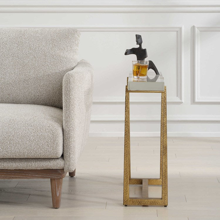 Uttermost Midas Crystal Top With Textured Antique Gold Finish Iron Accent Table - Image 3