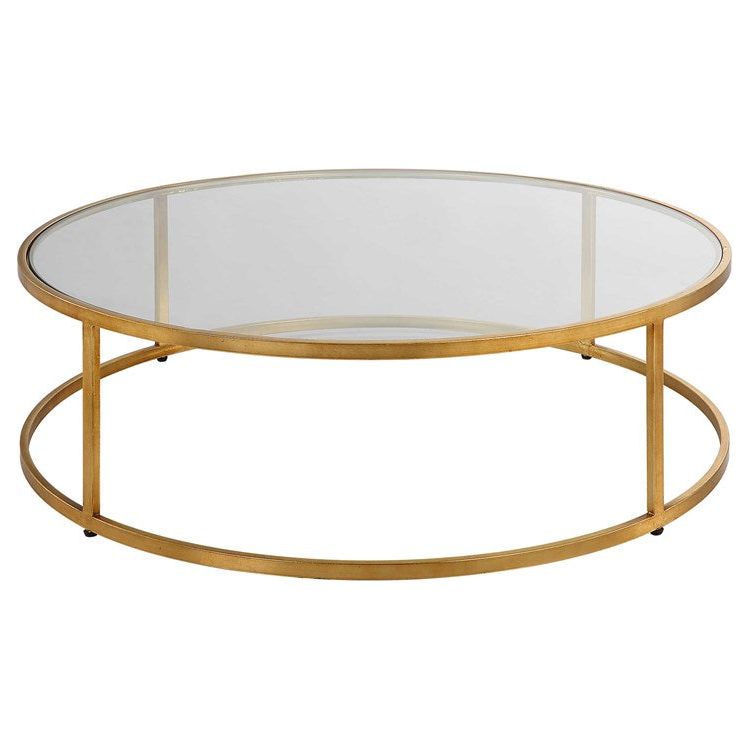 Uttermost Radius Glass Top with Antiqued Gold Iron Round Coffee Table - Image 2