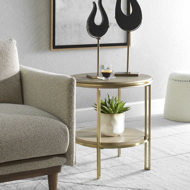 Uttermost Elise Light Oak With Brished Brass Side Table - Image 1