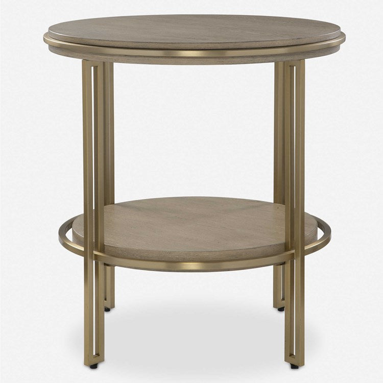 Uttermost Elise Light Oak With Brished Brass Side Table - Image 2