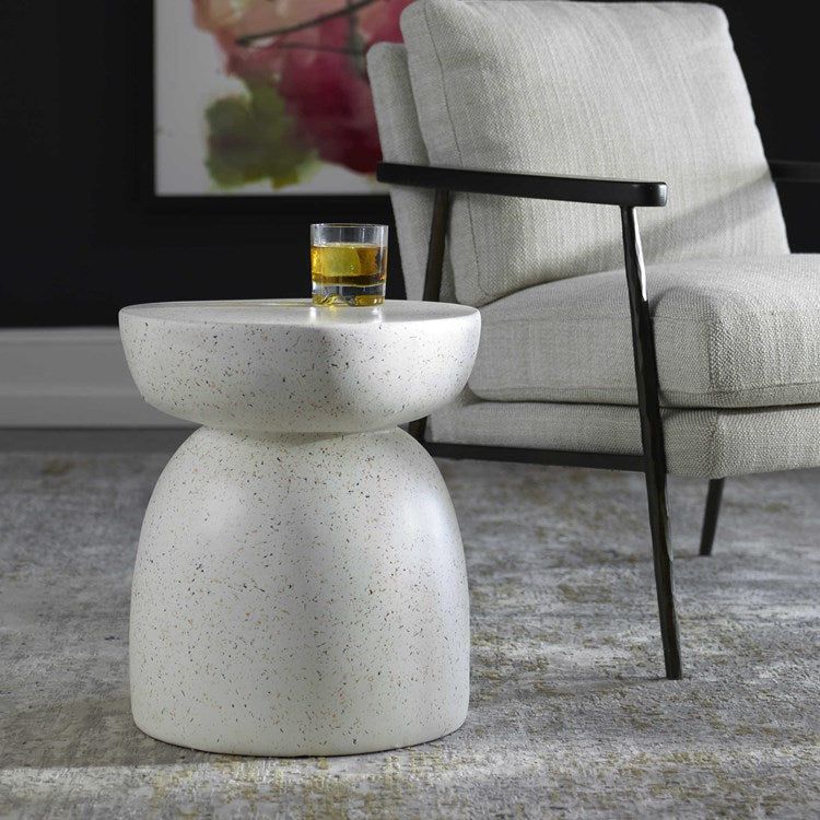Uttermost Inhale Matte White Resin Round Accent Table - Image 1