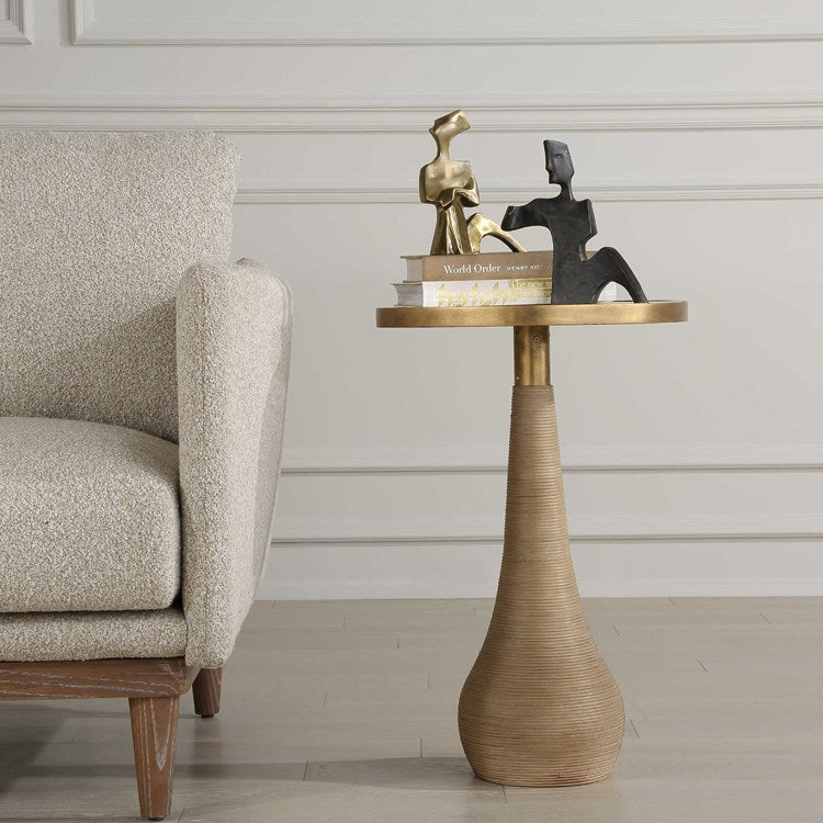 Uttermost Terra Mirrored Top With Natural Rattan Base Round Side Table