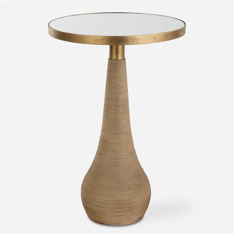Uttermost Terra Mirrored Top With Natural Rattan Base Round Side Table - Image 2