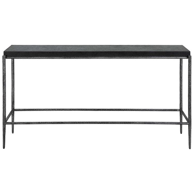 Uttermost Crescendo Black Concrete Top with Hammered Silver Metal Base Console Table - Image 2