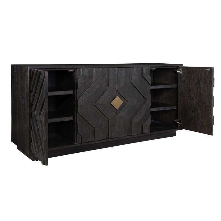Uttermost Faulkner Chevron Black Oak 4 Door Cabinet - Image 2