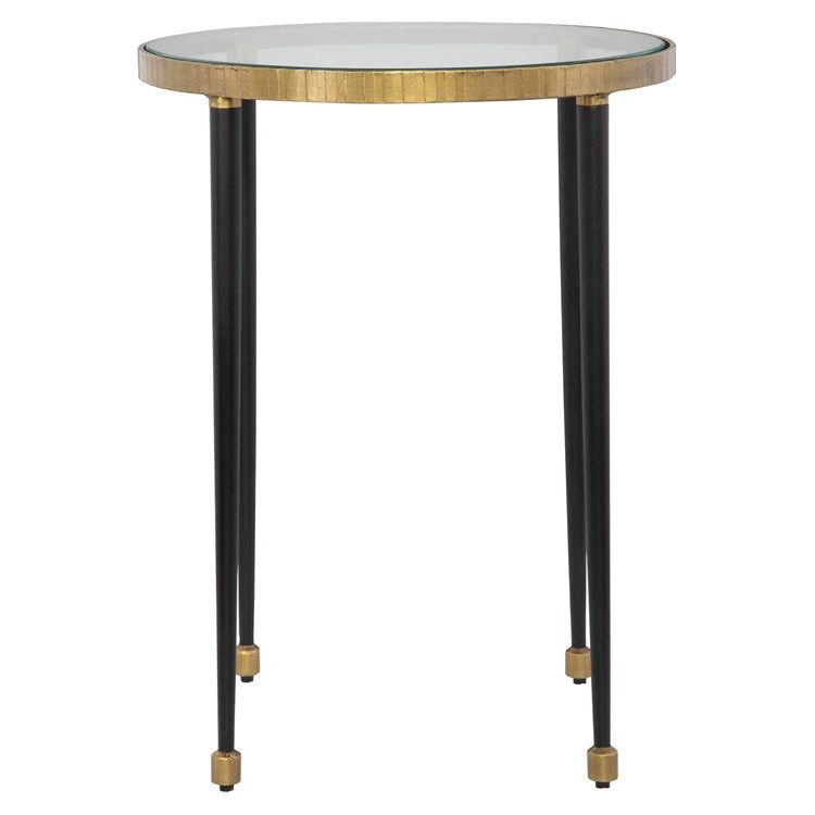 Uttermost Stiletto Glass Top With Antiqued Gold and Black Base End Table - Image 1